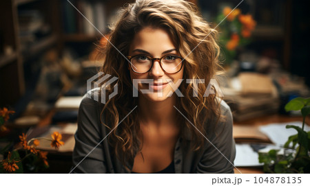 Smiling successful business woman after a completed project, office concept, personnel management 104878135