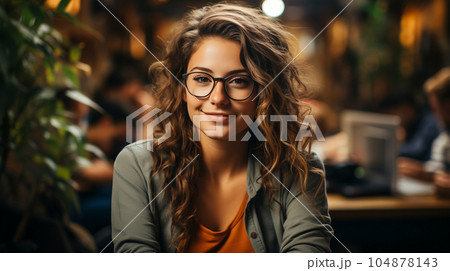 Smiling successful business woman after a completed project, office concept, personnel management 104878143