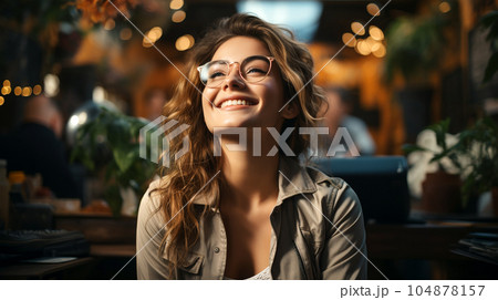 Smiling successful business woman after a completed project, office concept, personnel management Smiling successful business woman after a completed project, office concept, personnel management 104878157