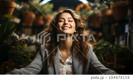 Smiling successful business woman after a completed project, office concept, personnel management Smiling successful business woman after a completed project, office concept, personnel management 104878158