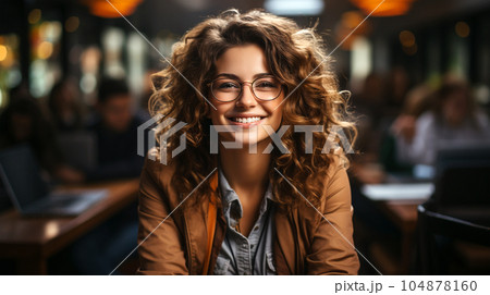 Smiling successful business woman after a completed project, office concept, personnel management 104878160