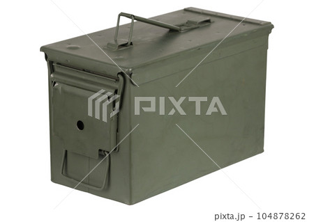 US army green metal ammo can for gun cartridges. 104878262