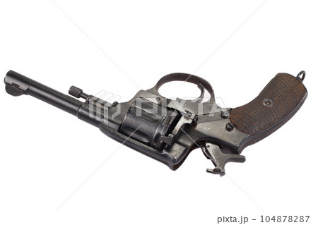 Cocked russian revolver isolated on a white Cocked russian revolver isolated on a white 104878287