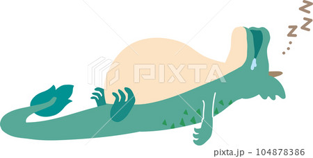 満腹でお腹が出た満足気に寝ている辰のポップでかわいいベクターイラスト 104878386