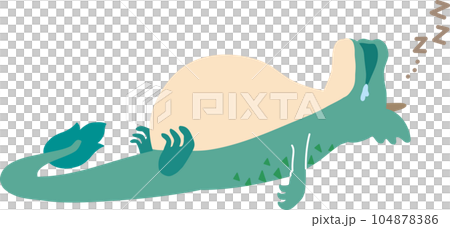 満腹でお腹が出た満足気に寝ている辰のポップでかわいいベクターイラスト 104878386