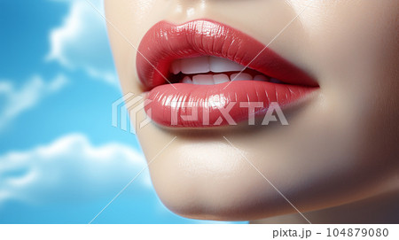 Trendy beautiful woman lips, close up, abstract view, art style, kiss, fashion makeup concept Trendy beautiful woman lips, close up, abstract view, art style, kiss, fashion makeup concept 104879080