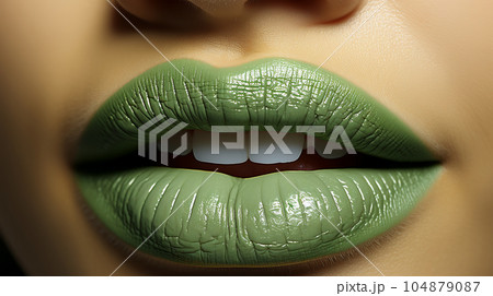 Trendy beautiful woman lips, close up, abstract view, art style, kiss, fashion makeup concept 104879087