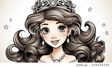 Painted fairy princess with long hair, cartoon character, children's stories 104879149