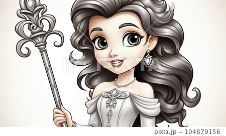 Painted fairy princess with long hair, cartoon character, children's stories 104879156