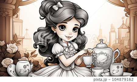 Painted fairy princess with long hair, cartoon character, children's stories 104879162