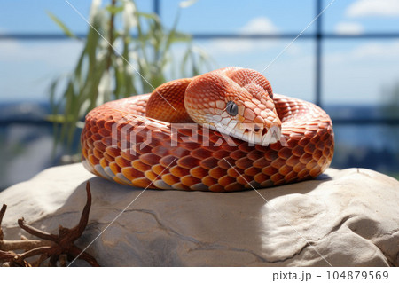 close up of a python Corn snake on the stone close up of a python Corn snake on the stone 104879569