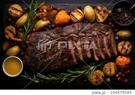 The steak beef with vegetables The steak beef with vegetables 104879584
