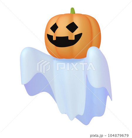 ハロウィンのイラスト素材　シーツのオバケ　カボチャの頭（1_3） 104879679