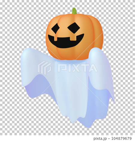 ハロウィンのイラスト素材　シーツのオバケ　カボチャの頭（1_3） 104879679