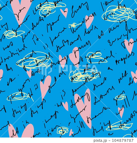 Scribble heart hand written neon blue pattern 104879787
