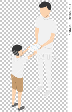 一個男孩從藥劑師那裡接受藥物,等距 一個男孩從藥劑師那裡接受藥物,等距 104880303