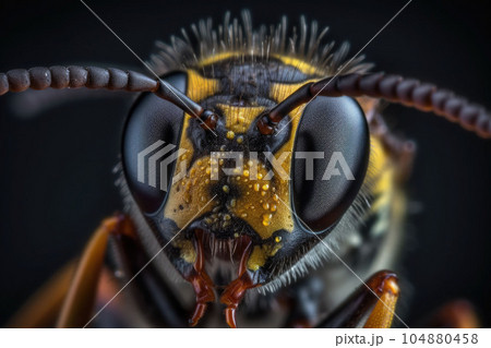 The wasp head. A striking macro shot. Generative AI The wasp head. A striking macro shot. Generative AI 104880458