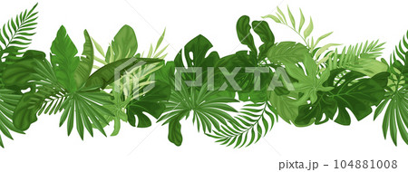 Tropical seamless border pattern with palm leaves. Tropical seamless border pattern with palm leaves. 104881008
