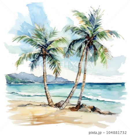 Watercolor tropical background. Illustration AI Generative Watercolor tropical background. Illustration AI Generative 104881732