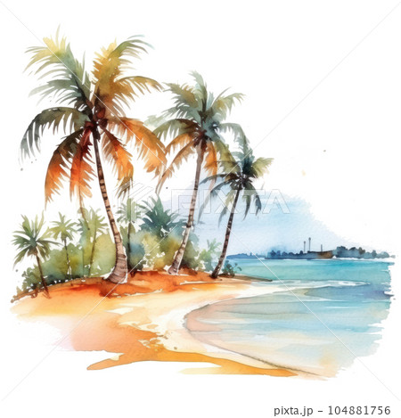 Watercolor tropical background. Illustration AI Generative Watercolor tropical background. Illustration AI Generative 104881756