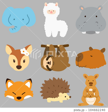 手描きのシンプルで可愛い動物のイラストセットB　主線なし 104882240