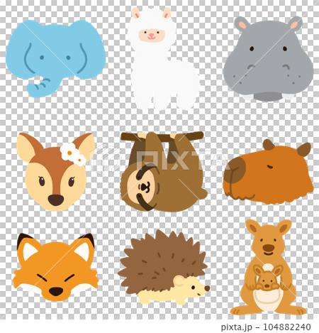 手描きのシンプルで可愛い動物のイラストセットB　主線なし 104882240