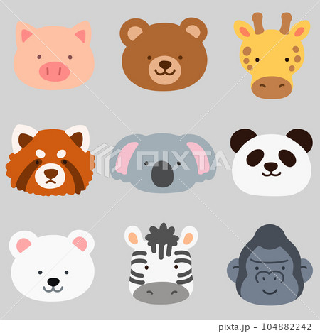 手描きのシンプルで可愛い動物のイラストセットA　主線なし 104882242