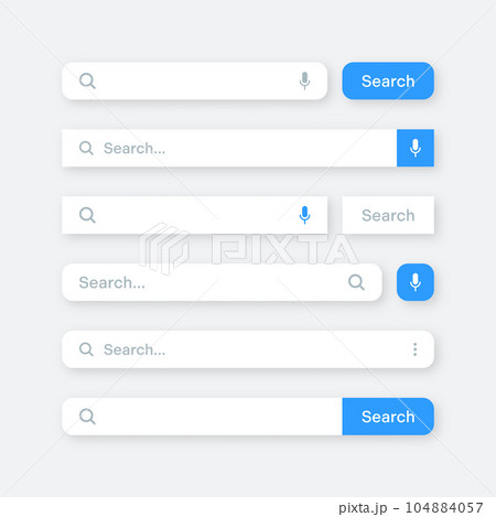 Various search bar templates. Internet browser engine with search box, address bar and text field. UI design, website interface element with web icons and push button. Vector illustration Various search bar templates. Internet browser engine with search box, address bar and text field. UI design, website interface element with web icons and push button. Vector illustration 104884057