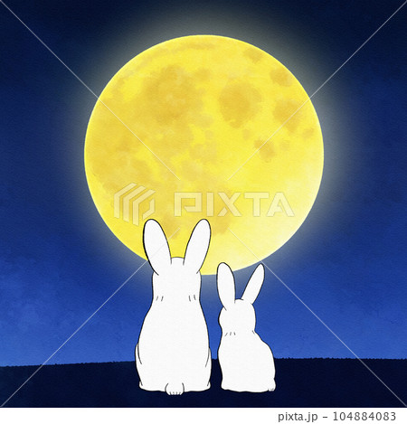 十五夜　親子でお月見をする簡単かわいいウサギのイラスト素材 104884083