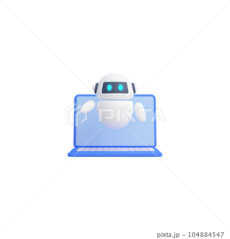 3DCG｜ノートパソコンから飛び出てきたAIロボット 104884547