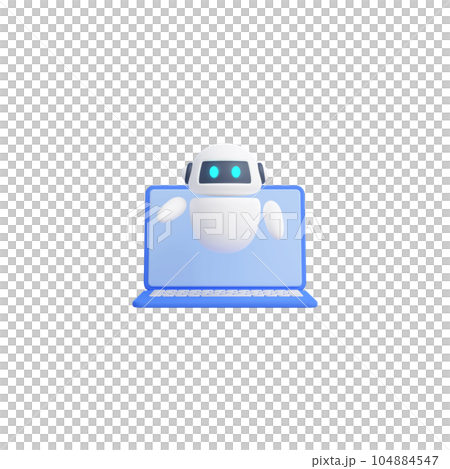 3DCG｜ノートパソコンから飛び出てきたAIロボット 104884547