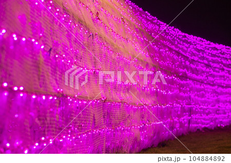Light tunnel decorated with pink led lights celebrating Vietnam-Japan diplomatic relations at Bach Dang Wharf Park, Ho Chi Minh City, Vietnam 104884892
