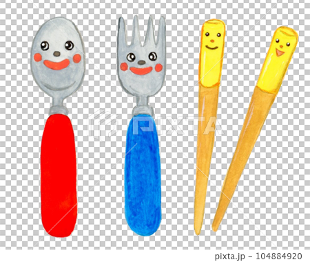 Hand drawn watercolor cute spoon, fork and chopsticks set illustration Hand drawn watercolor cute spoon, fork and chopsticks set illustration 104884920