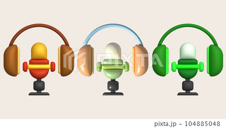 3D illustration, microphone, sound recorder and headphones. 3D illustration, microphone, sound recorder and headphones. 104885048