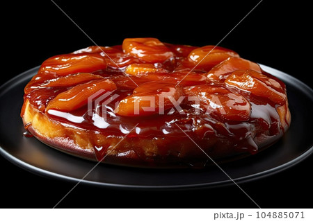 marvelous tarte tatin on a plate, black background, illustration, generative ai 104885071