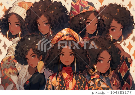 Afroamerican Girls' education model, illustration, generative ai 104885177