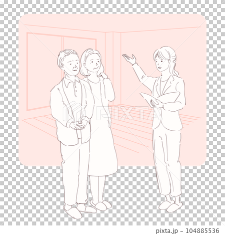 矢量圖:老年夫婦在女工作人員的指導下查看房產內部 矢量圖:老年夫婦在女工作人員的指導下查看房產內部 104885536