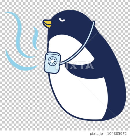 ミニ扇風機を首にかけたペンギンのイラスト 104885972