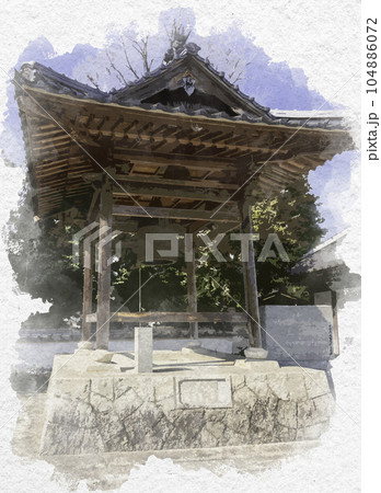 水彩画風　安芸国分寺歴史公園　安芸国分寺　鐘楼　広島県東広島市 104886072
