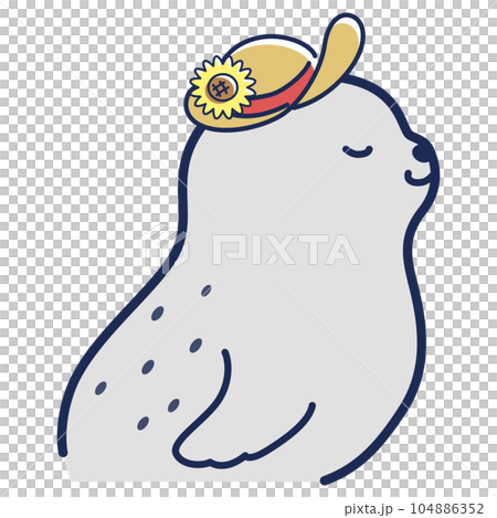Illustration of a seal wearing a straw hat 104886352