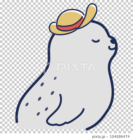Illustration of a seal wearing a straw hat Illustration of a seal wearing a straw hat 104886474