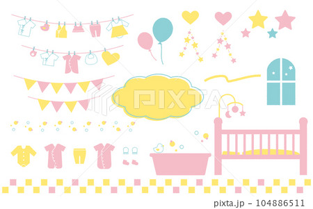 かわいい赤ちゃんアイテム　イラストセット/ベビー/グッズ/出産 104886511
