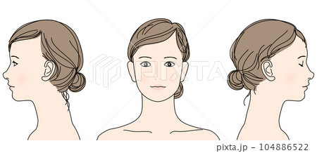 目を閉じた女性と目を開けた日本人女性の横顔と正面顔アップのイラストセット 上半身バストアップ 目を閉じた女性と目を開けた日本人女性の横顔と正面顔アップのイラストセット 上半身バストアップ 104886522