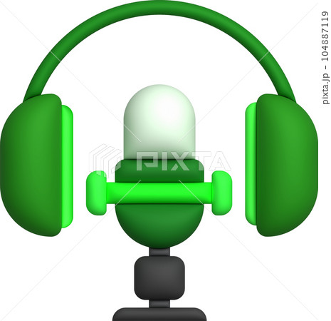 3D illustration, microphone, sound recorder and headphones. 3D illustration, microphone, sound recorder and headphones. 104887119