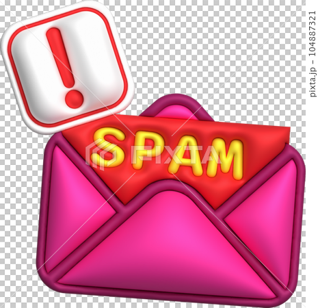 3D illustration. Mail, notification email and virus. Spam email pop-up warning. 104887321