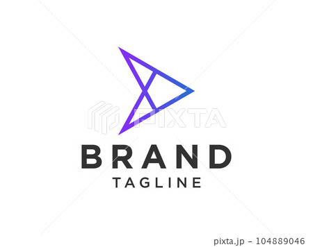 Right Arrow Logo. Blue Geometric Paper Plane Arrow Up Origami Style isolated on White Background. Usable for Business and Delivery Logos. Flat Vector Logo Design Template Element 104889046