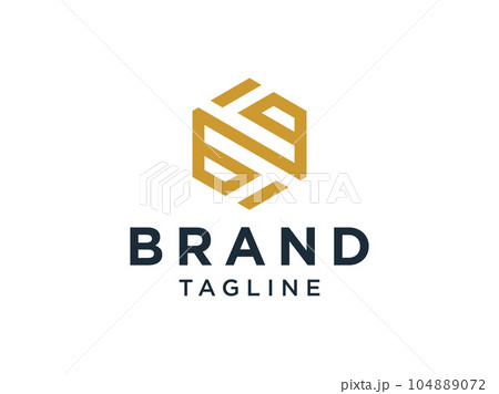 Abstract Initial Letter N Logo. Gold Square Rounded Line Linked Style isolated on White Background. Usable for Business and Technology Logos. Flat Vector Logo Design Template Element. 104889072