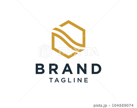 Abstract Initial Letter N Logo. Gold Square Rounded Line Linked Style isolated on White Background. Usable for Business and Technology Logos. Flat Vector Logo Design Template Element. 104889074