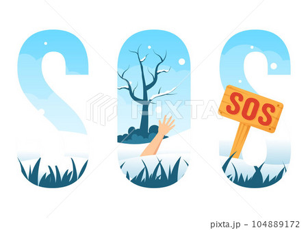 SOS Message Vector Illustration with People Who Need Emergency Assistance in Various Situations in Flat Cartoon Hand Drawn Background Templates 104889172