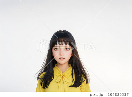 白バック若い女性イラスト　AI生成画像 104889337